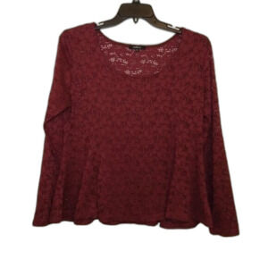 Ambiance Lace Sheer Layering Blouse Burgandy Red Peplum Size 2X / 2XL